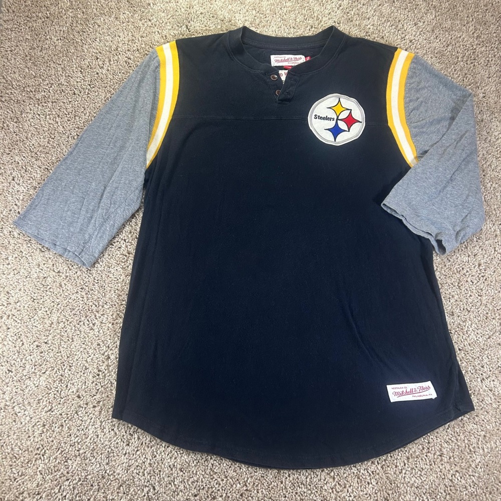 Mitchell & Ness Henley 3/4 sleeve Shirt Men XL Pittsburgh Steelers Throwback NFL
